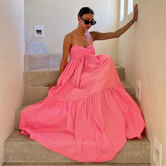 S/W/F | Sweetheart Tiered Maci Dress In Pink Floss Size: Small - Picture 1 of 7